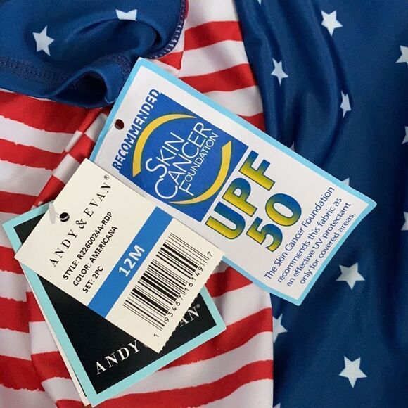 Andy & Evan Baby Boy Stars & Stripes Swim Romper July 4 - Picture 5 of 5